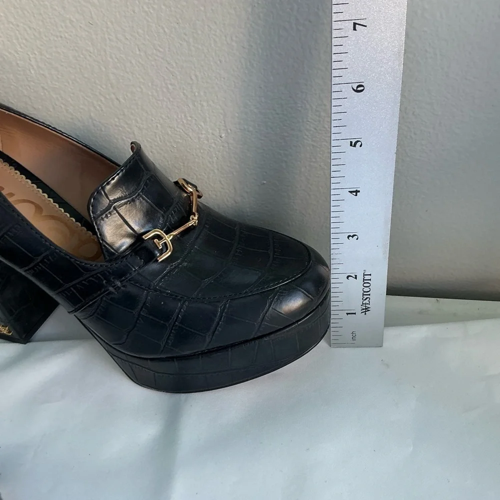 Sam Edelman Womens Aretha Crok Patten Leather Brown Platform Bit Loafers Tawny